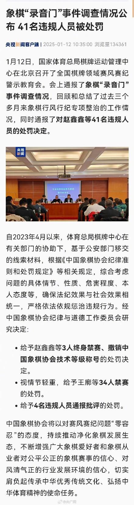 象棋赛事“录音门”调查公布 41人受罚